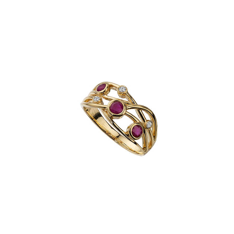 9ct Yellow Gold Ruby and Diamond Bubble Ring
