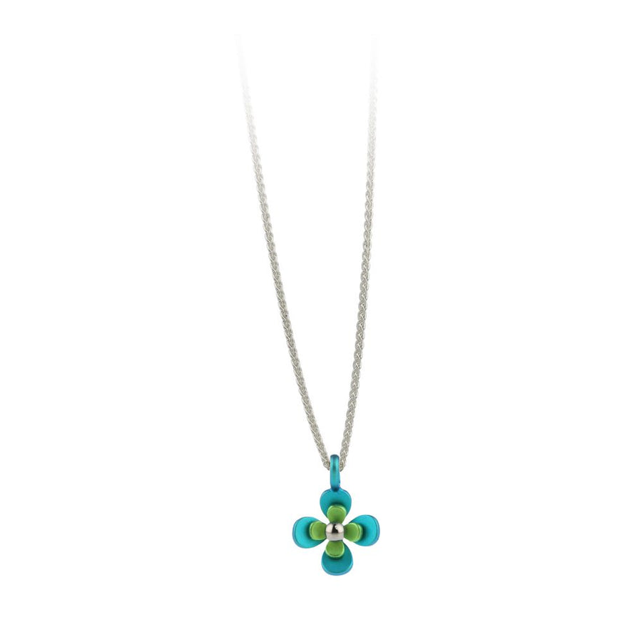 Titanium Kingfisher Blue/Green Flower Pendant & Chain