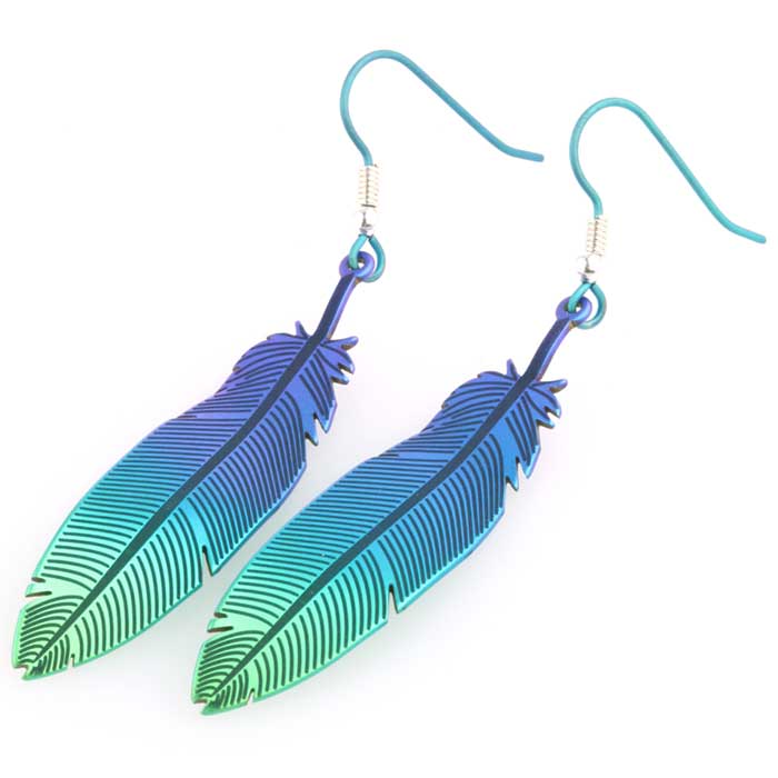 Titanium Green Ombre Feather Drop Earrings