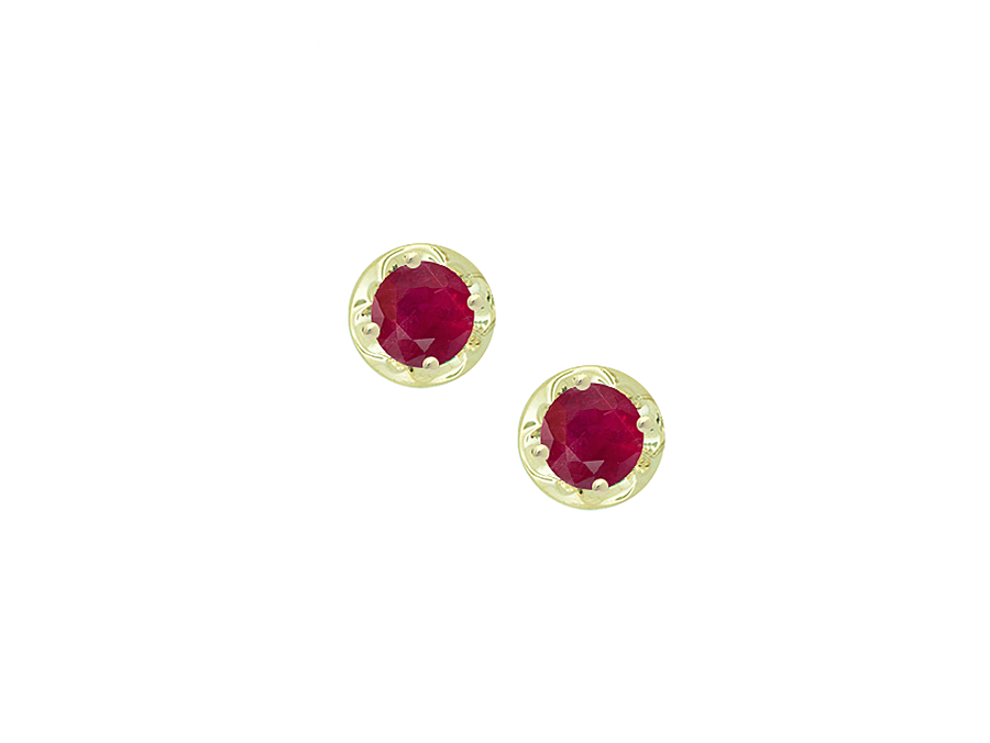 9ct Yellow Gold Round Ruby Stud Earrings