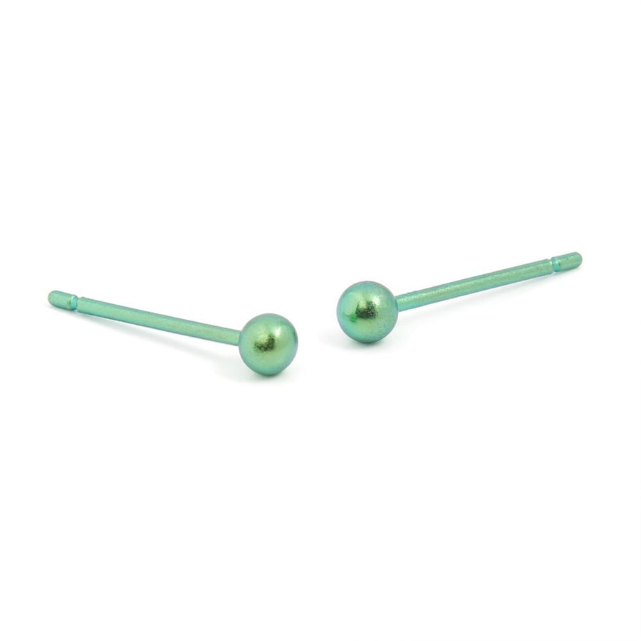 Titanium Green 3mm Bead Stud Earrings