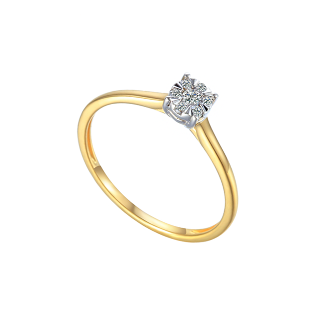 9ct Yellow Gold Diamond Solitaire Cluster Style Ring
