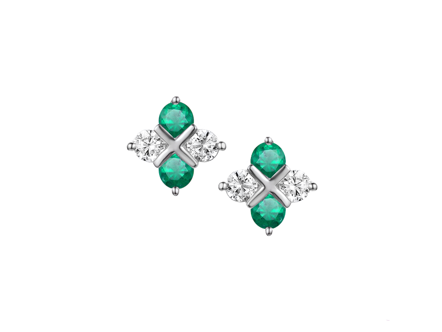 Amore Argento Sterling Silver Emerald & CZ Stud Earrings