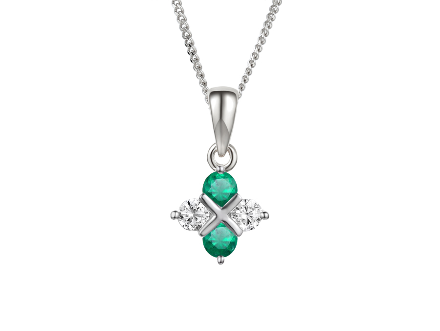 Amore Argento Sterling Silver CZ & Emerald Cross Pendant & Chain