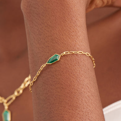 Ania Haie Gold Plated Malachite Emblem Chain Bracelet