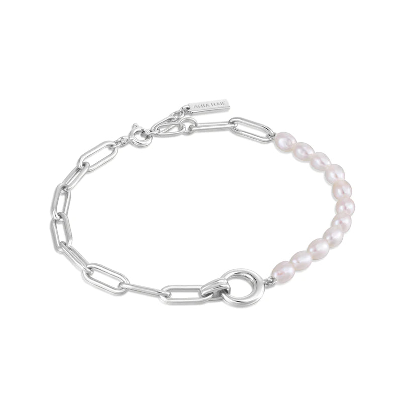Ania Haie Sterling Silver Pearl & Chain Link Bracelet