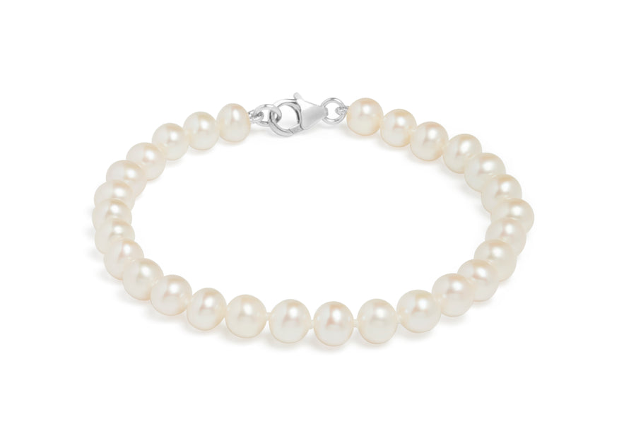 White 5.5-6mm Freshwater Pearl Bracelet with Sterling Silver Clasp