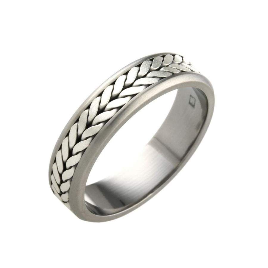 Titanium Braided Silver Inlay Wedding Ring