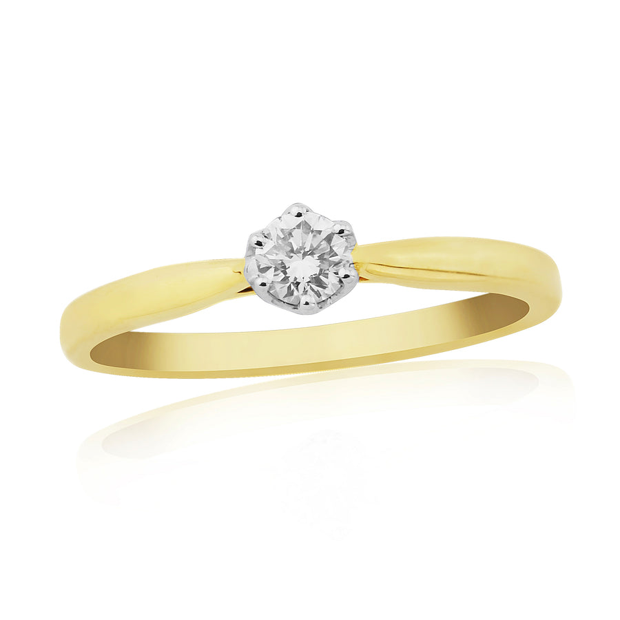 9ct Yellow Gold 0.15ct Diamond Solitaire 6 Claw Engagement Ring