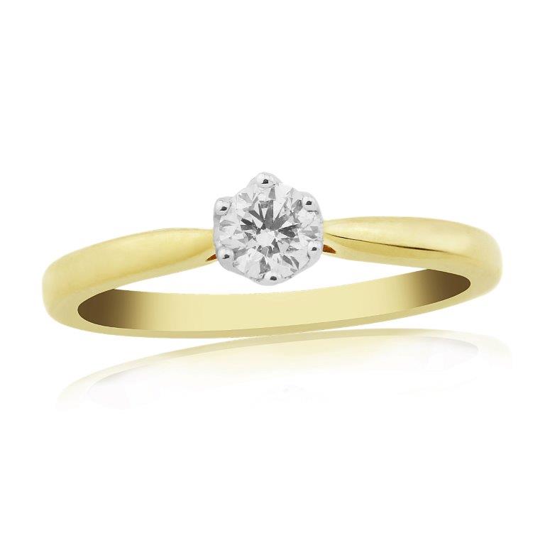 9ct Yellow Gold 0.25ct Diamond Solitaire 6 Claw Engagement Ring