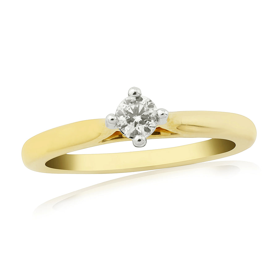 9ct Yellow Gold 0.15ct Diamond Solitaire 4 Claw Ring