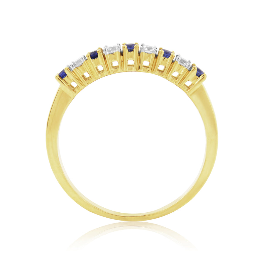 9ct Yellow Gold Sapphire & Diamond Claw Set Eternity Ring