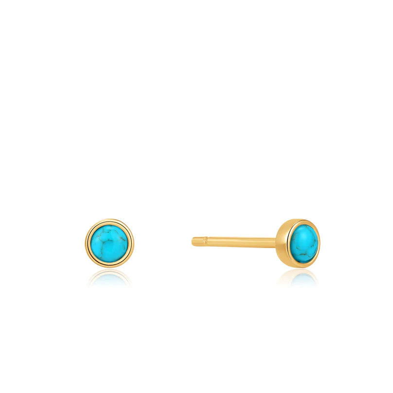 Ania Haie Gold Plated Small Round Turquoise Stud Earrings