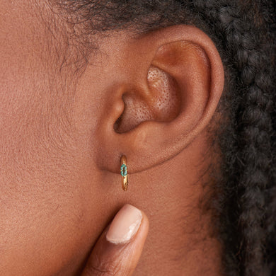 Ania Haie Gold Teal Sparkle Emblem Huggie Hoop Earrings