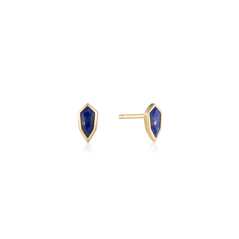 Ania Haie Gold Plated Lapis Emblem Stud Earrings