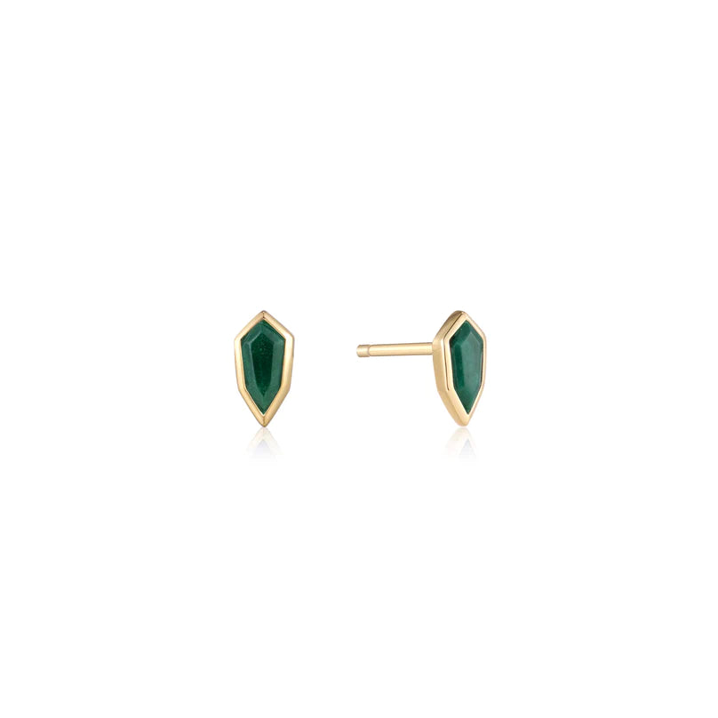 Ania Haie Gold Plated Malachite Emblem Stud Earrings
