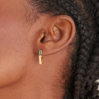Ania Haie Gold Plated Malachite Angular Hoop Earrings