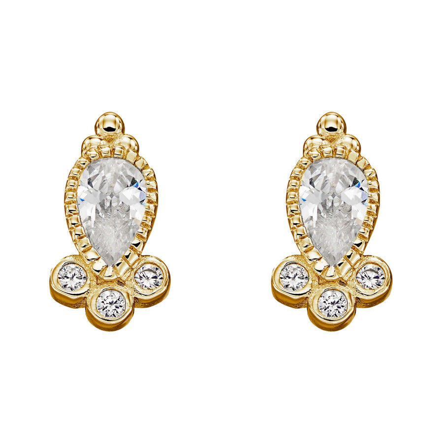 Gold Plated Mixed CZ Cluster Stud Earrings