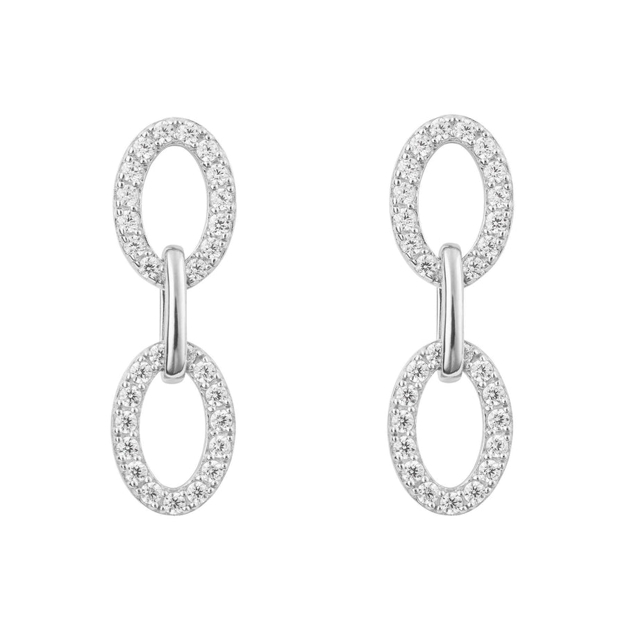 Fiorelli Sterling Silver Oval Open CZ Link Drop Earrings