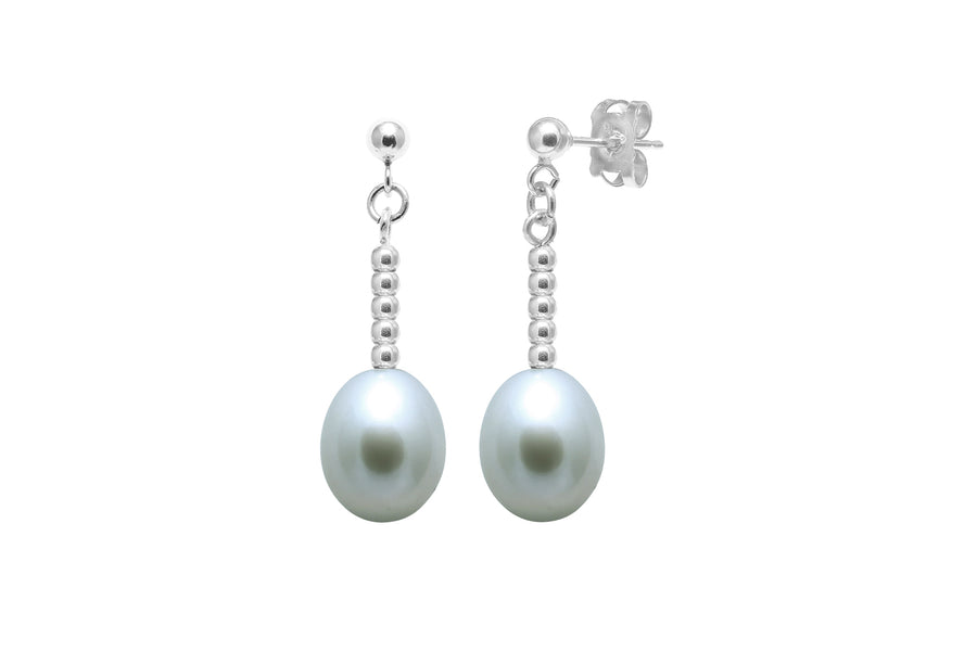 Sterling Silver Grey Beaded Freshwater Pearl Drop Earrings