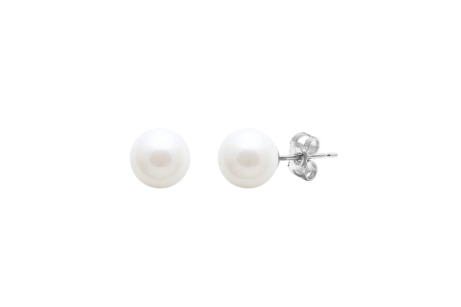 Sterling Silver White Freshwater Pearl 'Round' Stud Earrings