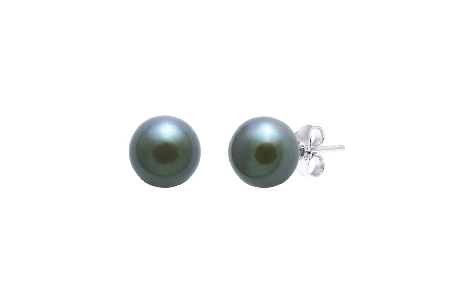 Sterling Silver Black Freshwater Pearl 'Button' Stud Earrings