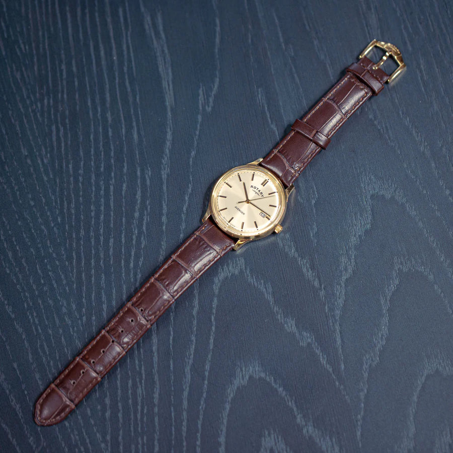 Rotary Gents Gold Plated 'Avenger' Brown Leather Strap Watch