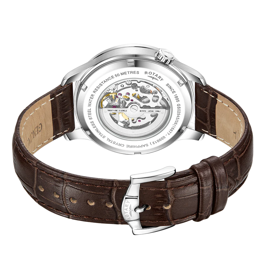 Rotary Steel Gents Automatic Skeleton Watch