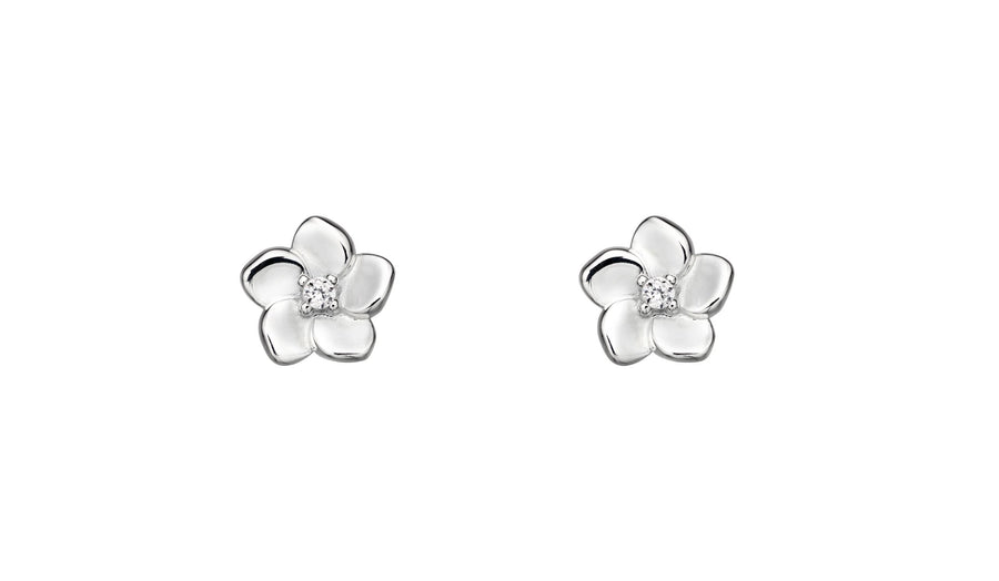 Sterling Silver CZ Cherry Blossom Stud Earrings