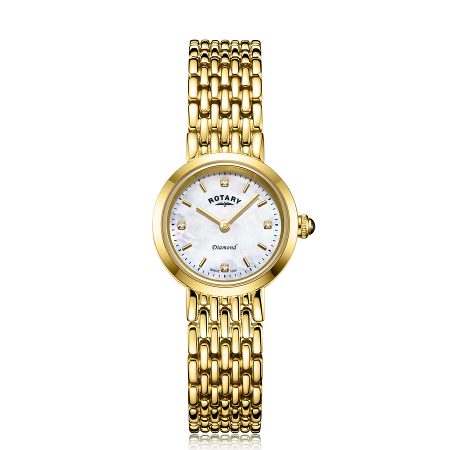 Rotary Ladies Gold Plated Mother of Pearl & Diamond Set Watch