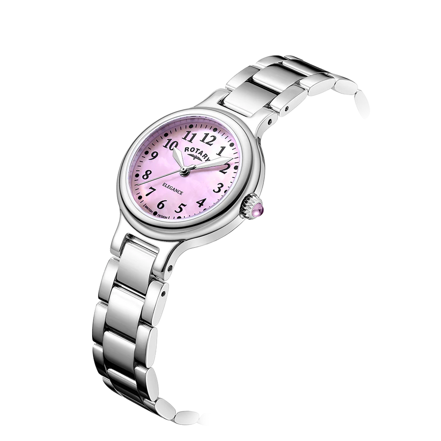 Rotary Ladies Steel 'Elegance' Pink Mother of Pearl Dial Watch