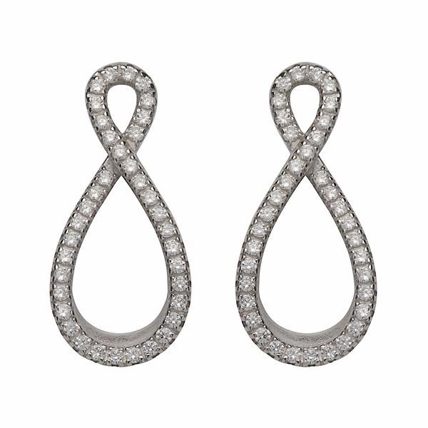 Unique Ladies Sterling Silver CZ Infinity Stud Earrings
