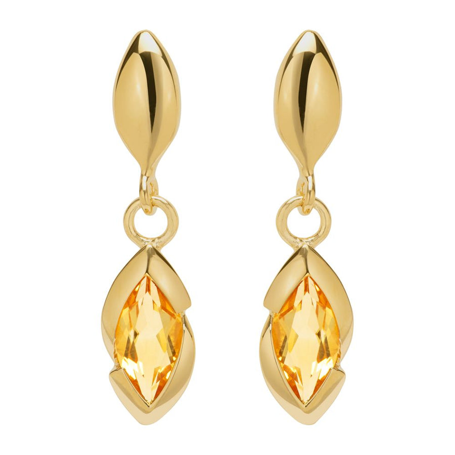 Unique Ladies Gold Plated Marquise Citrine Drop Earrings