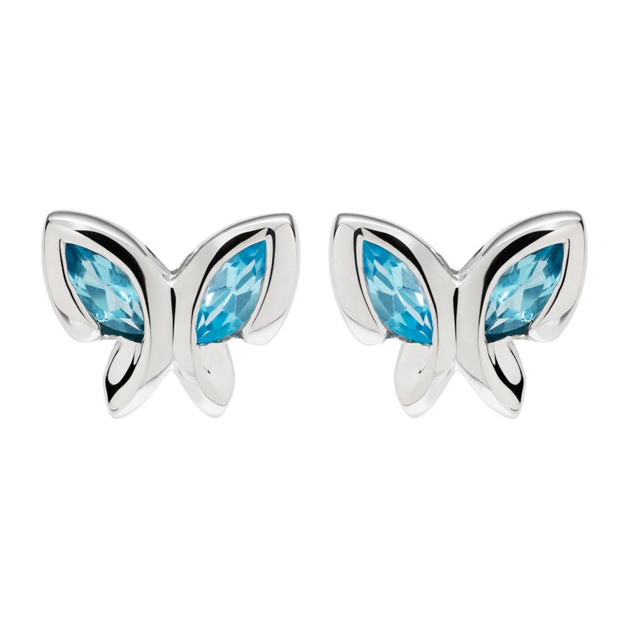 Unique Ladies Sterling Silver Blue Topaz Butterfly Stud Earrings