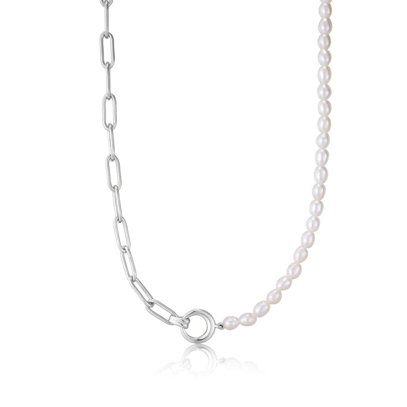 Ania Haie Sterling Silver Pearl & Open Link Necklace