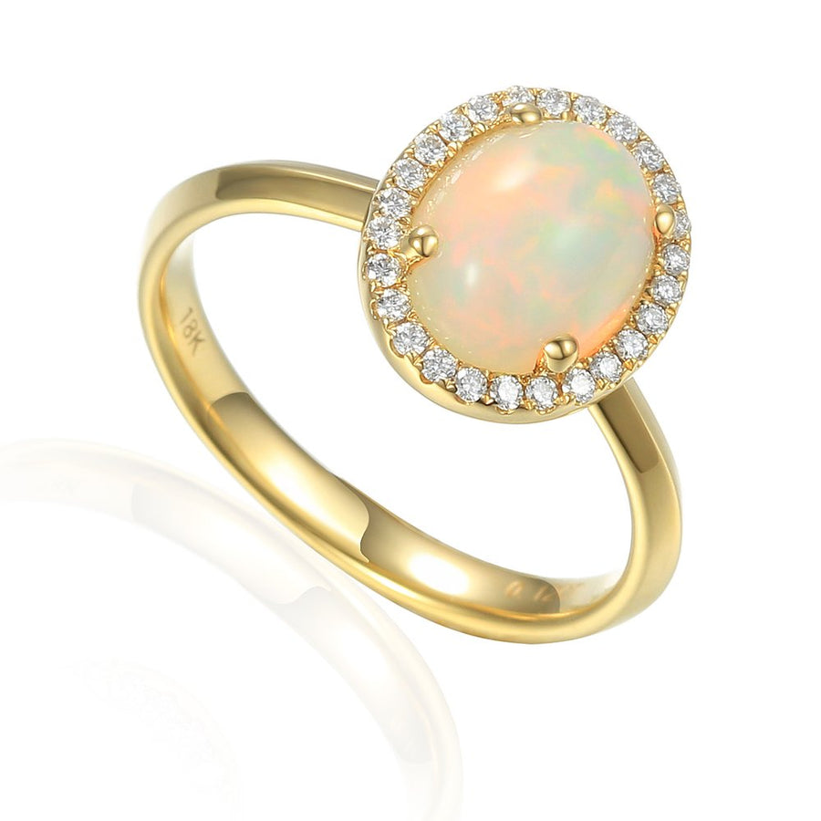 9ct Yellow Gold Opal & Diamond Oval Cluster Ring