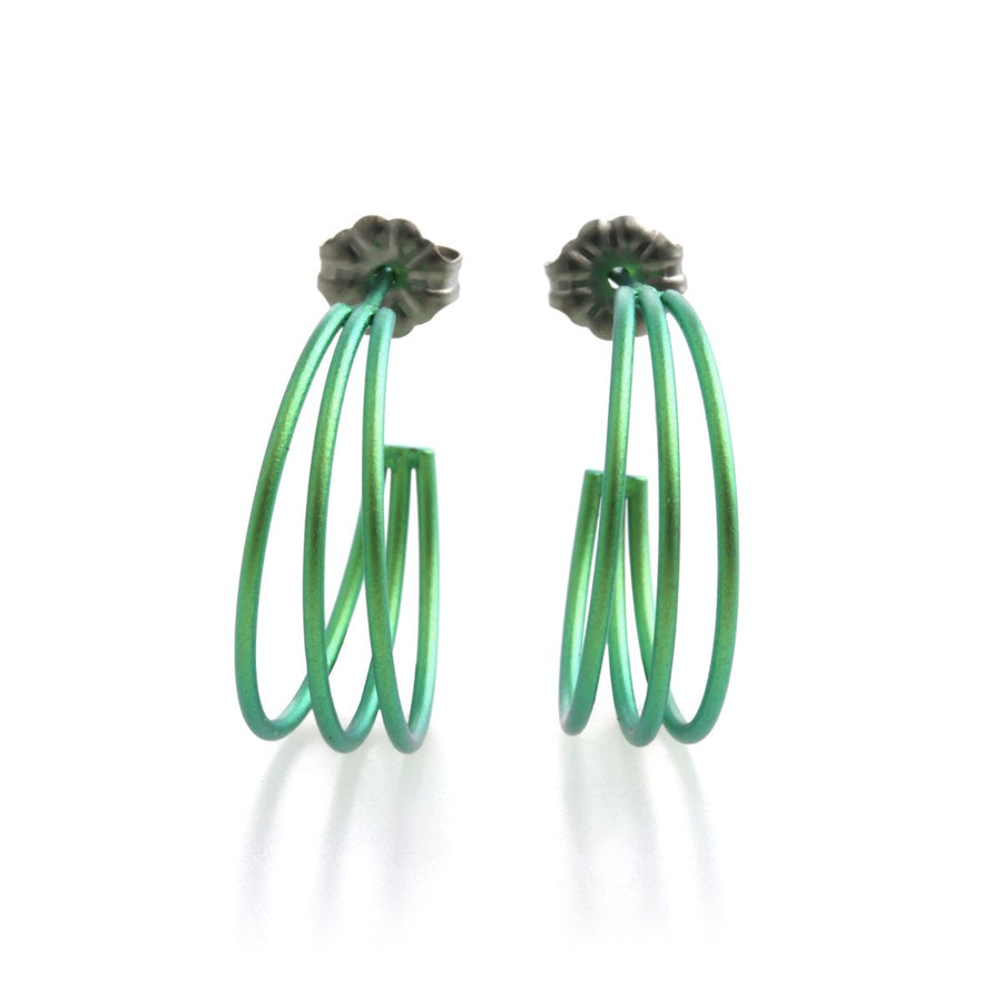 Titanium Green & 3 Wire Hoop Earrings