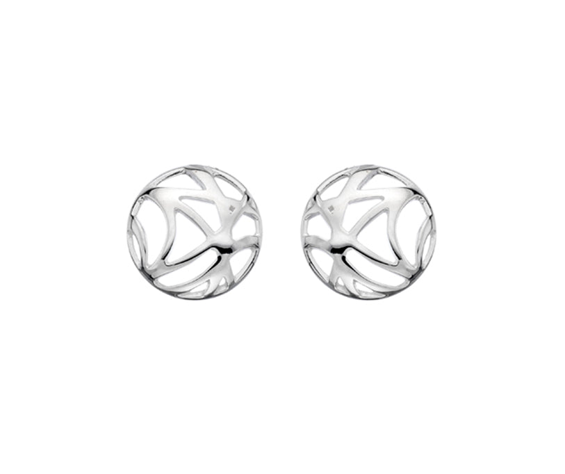 Sterling Silver Round Cut-Out Abstract Stud Earrings