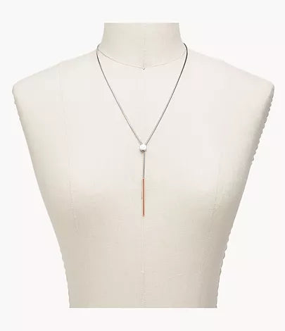 Skagen Rose-Tone Long Drop Bar Necklace