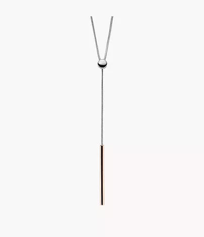 Skagen Rose-Tone Long Drop Bar Necklace
