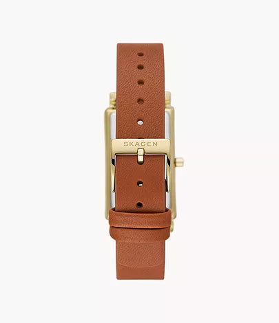 Skagen Ladies Rectangular Gold Brown Tan Leather Watch
