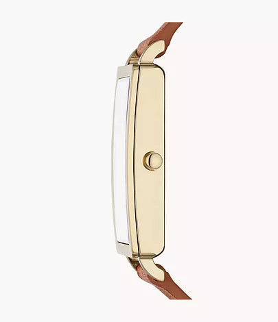 Skagen Ladies Rectangular Gold Brown Tan Leather Watch