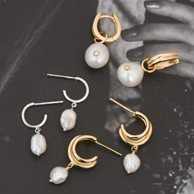 Ania Haie Sterling Silver Mini Pearl Hoop Dropper Earrings