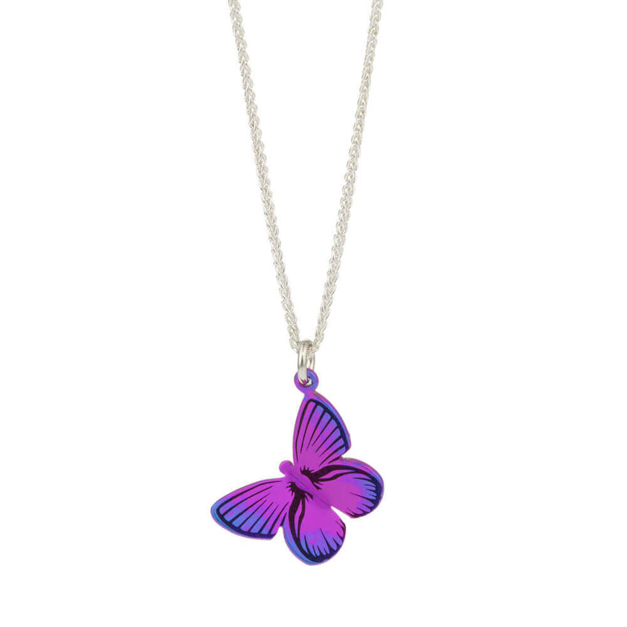 Titanium Purple Butterfly Pendant & Chain