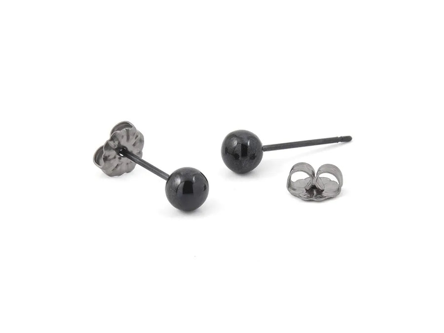 Titanium Black 5mm Bead Stud Earrings