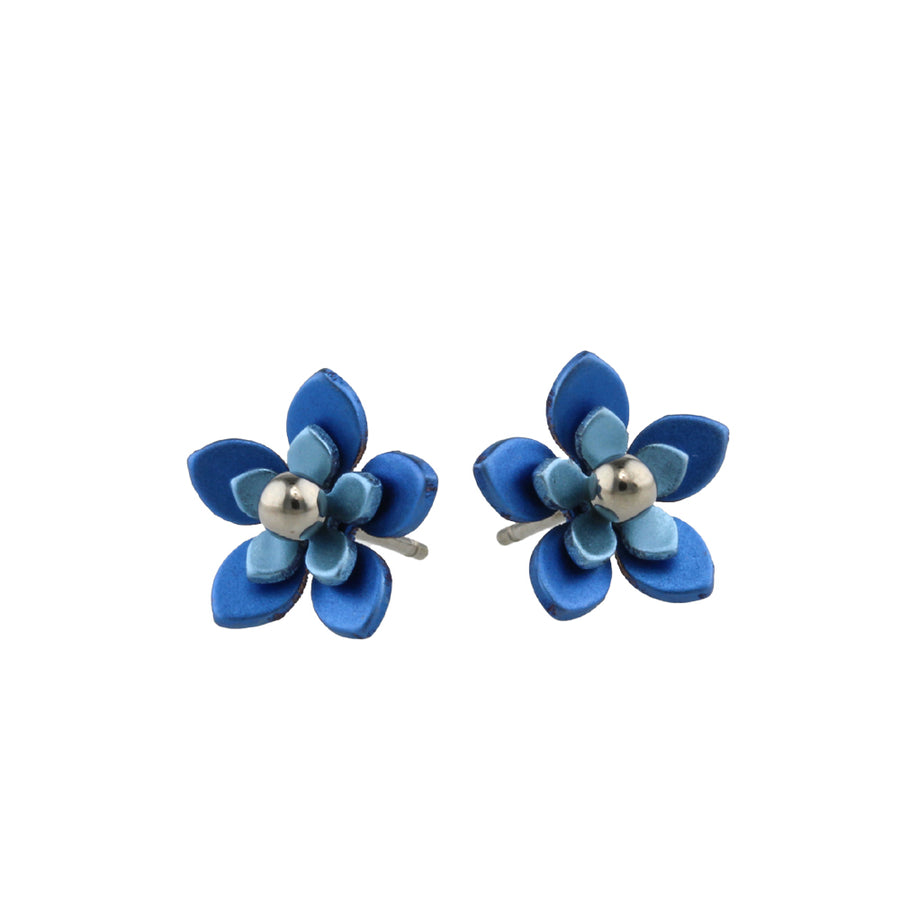 Titanium Blue Double Petal Stud Earrings