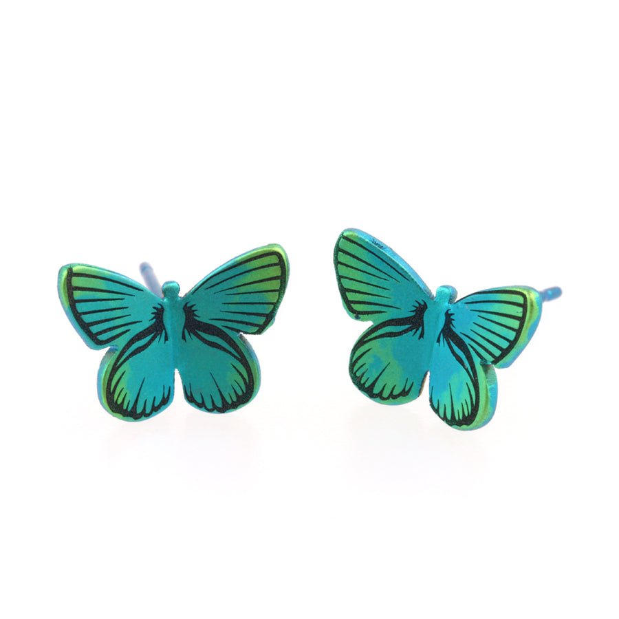 Titanium Green Butterfly Stud Earrings