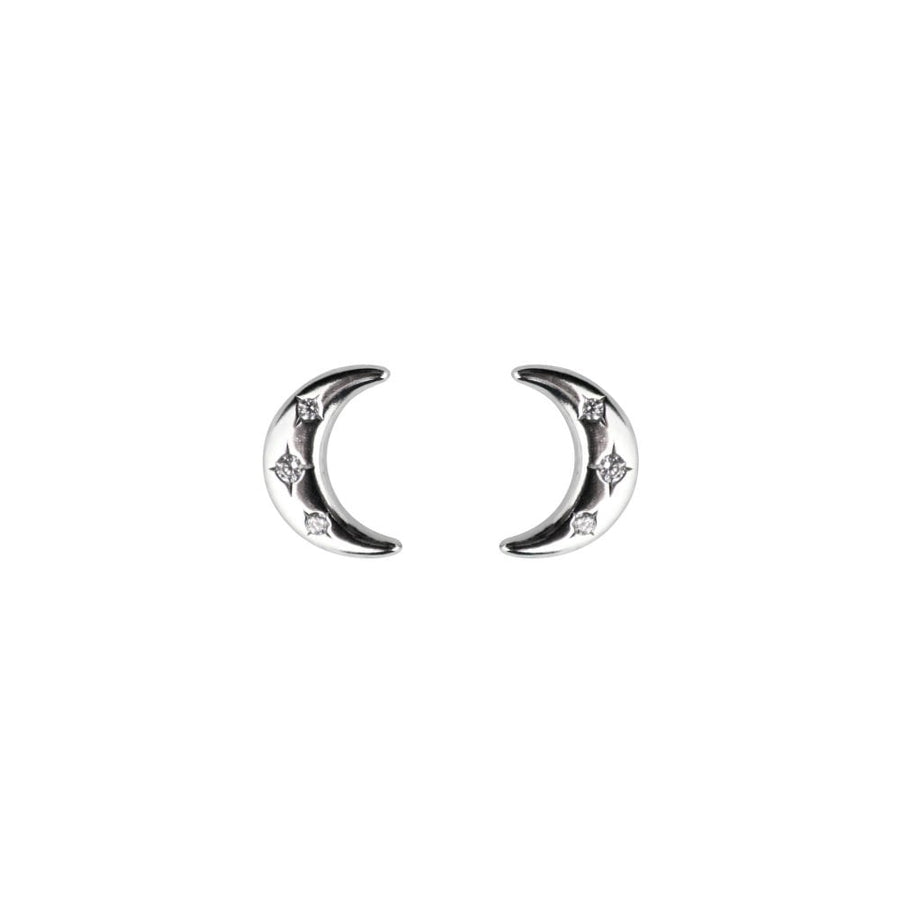 Sterling Silver Crescent CZ Moon Stud Earrings