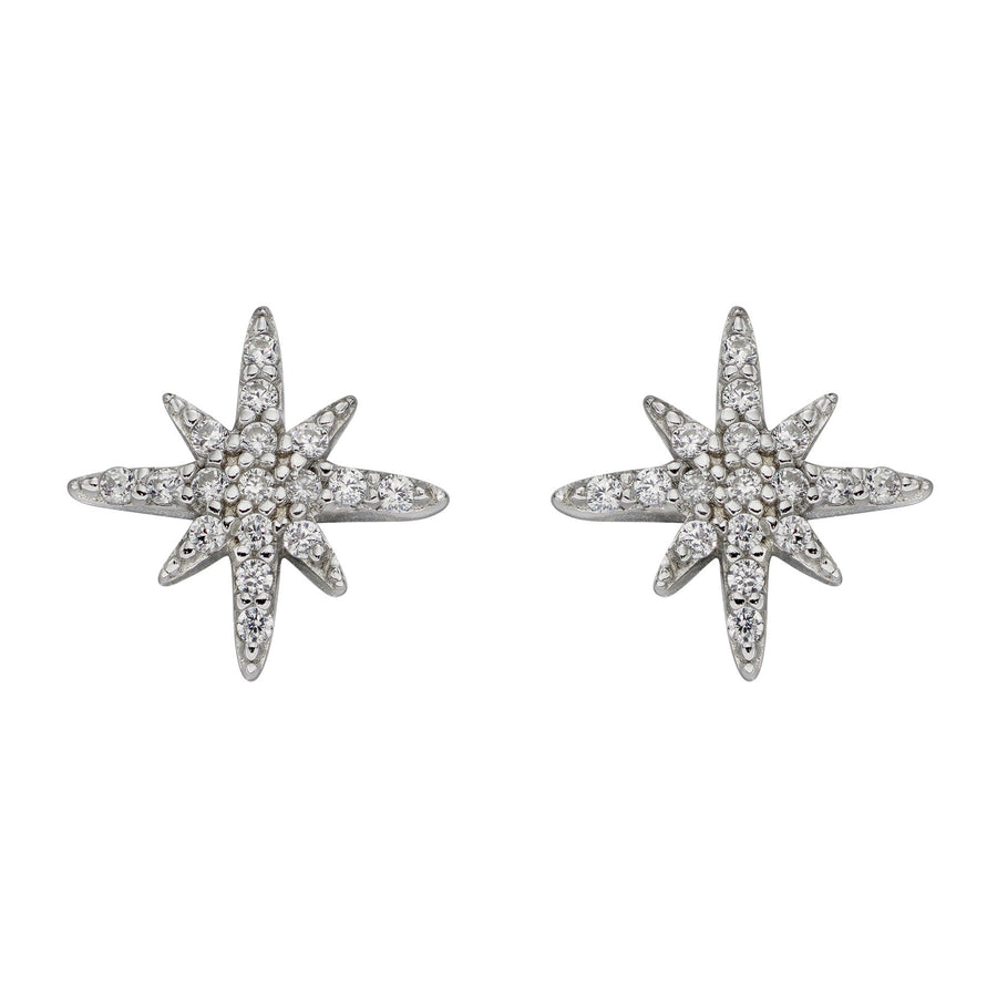 Sterling Silver Star CZ Pave Stud Earrings