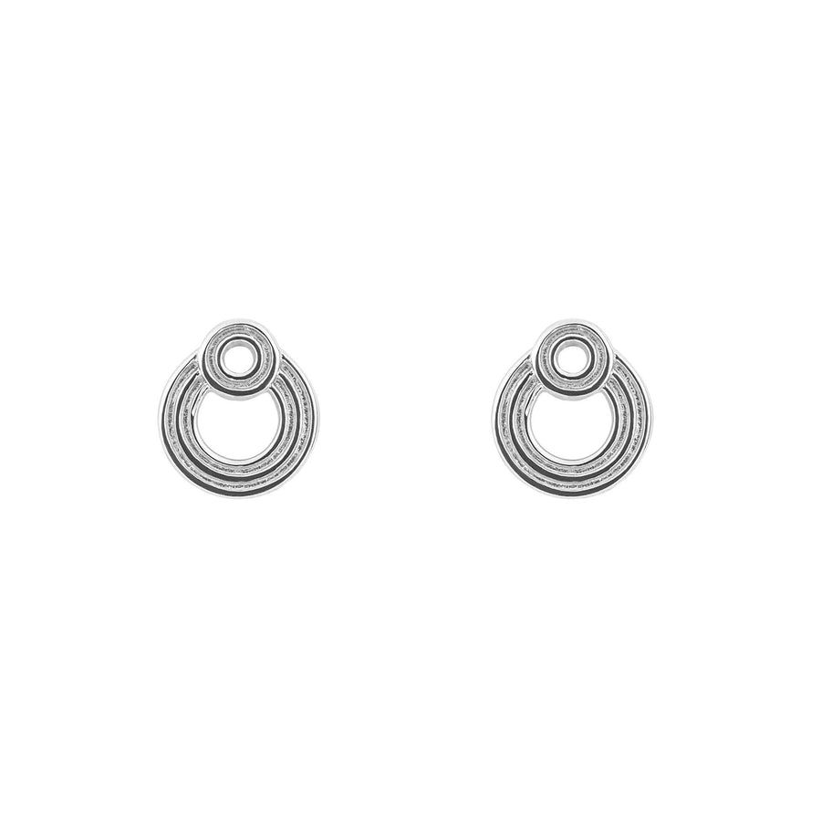 Sterling Silver Plain Ridged Double Open Circle Stud Earrings